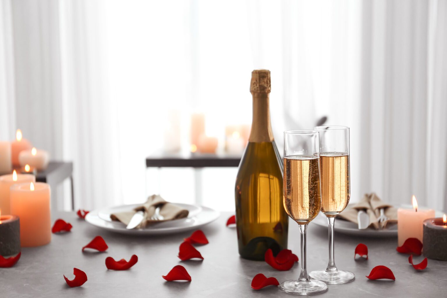 Champagne and candles arranged for a special occasion